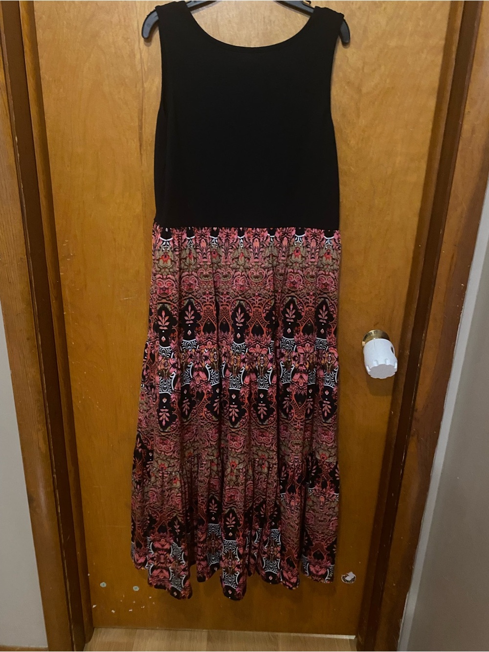 Women with Control Black Tank Maxi Dress with Pink & Coral Pattern - Picture 5 of 5